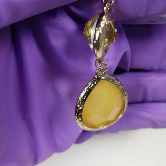 Bold Yellow Teardrop Statement Earrings – Faceted Crystal & Gold Dangle Jewelry - Picture 14 of 14